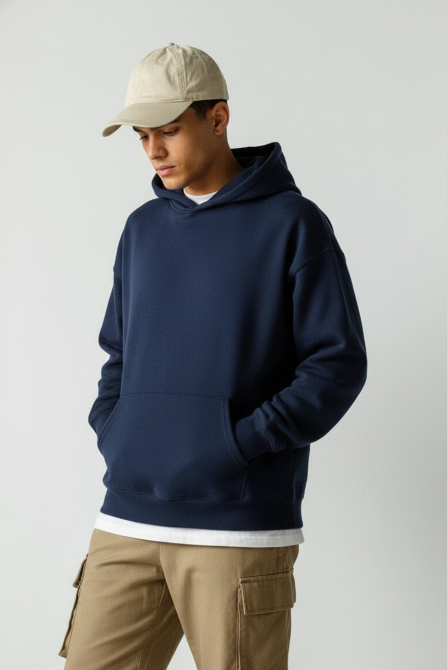 Relaxed Fit Plain Hoodie (Navy Blue)
