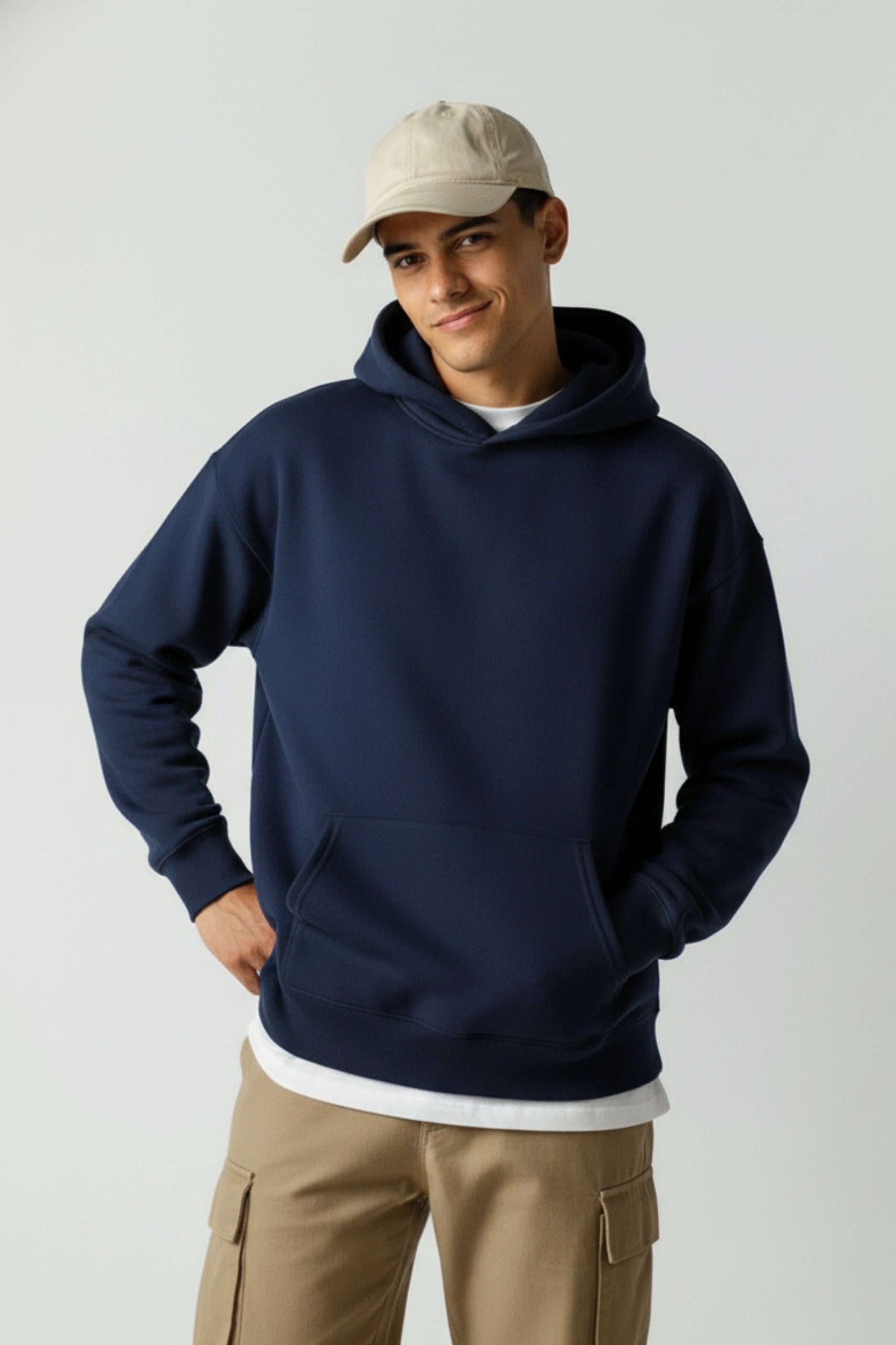 Relaxed Fit Plain Hoodie (Navy Blue)