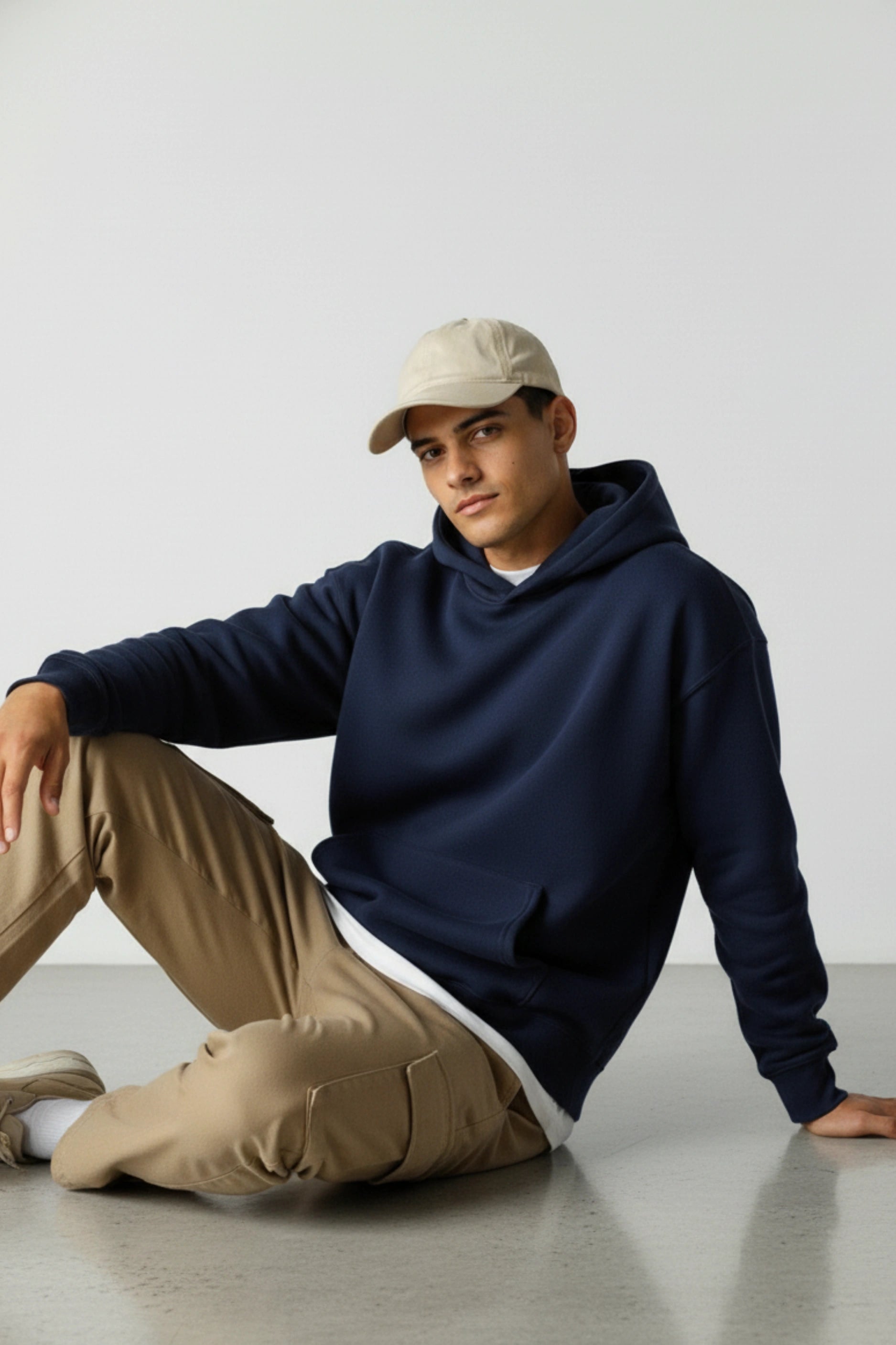 Relaxed Fit Plain Hoodie (Navy Blue)