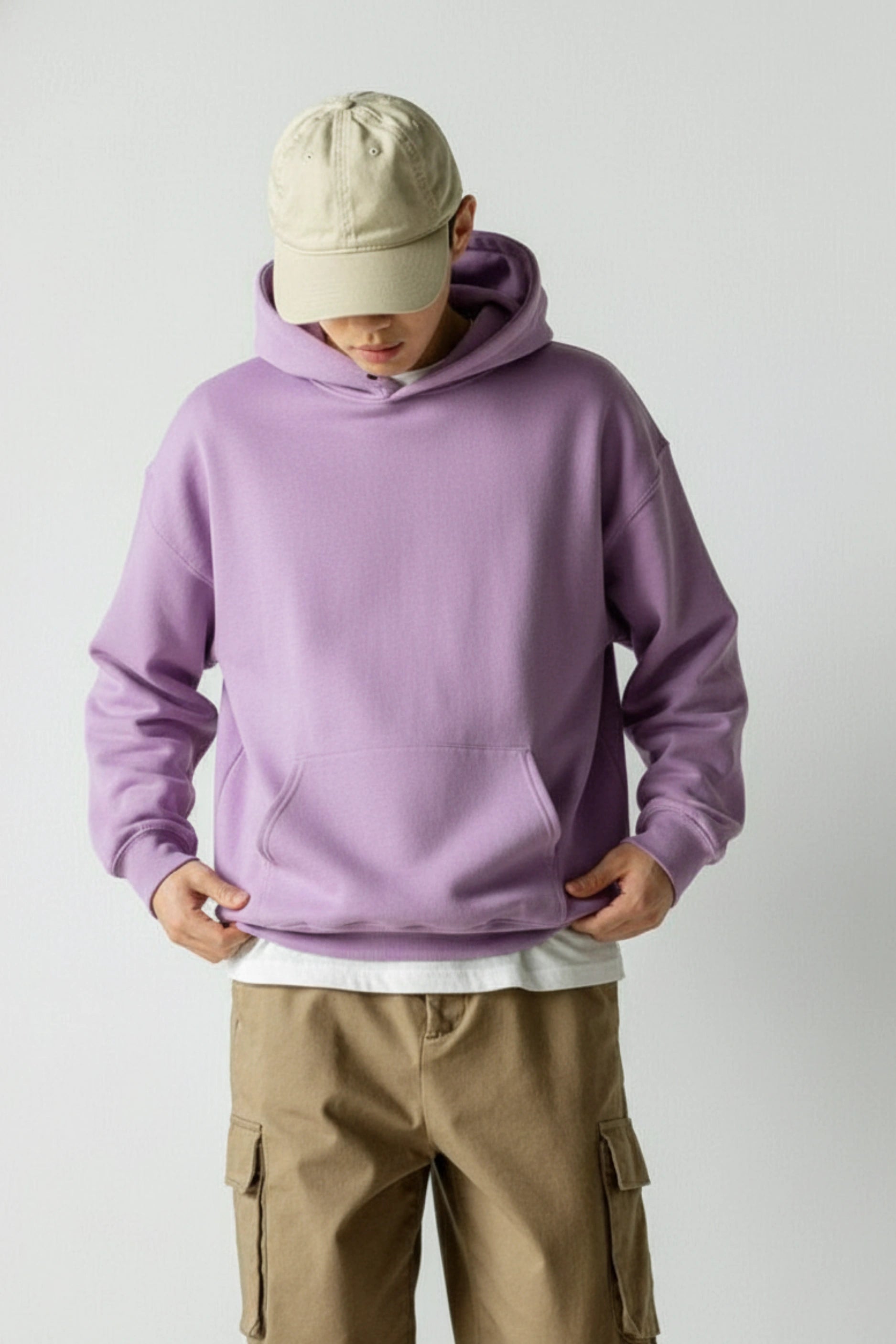Relaxed Fit Plain Hoodie (Lavender)