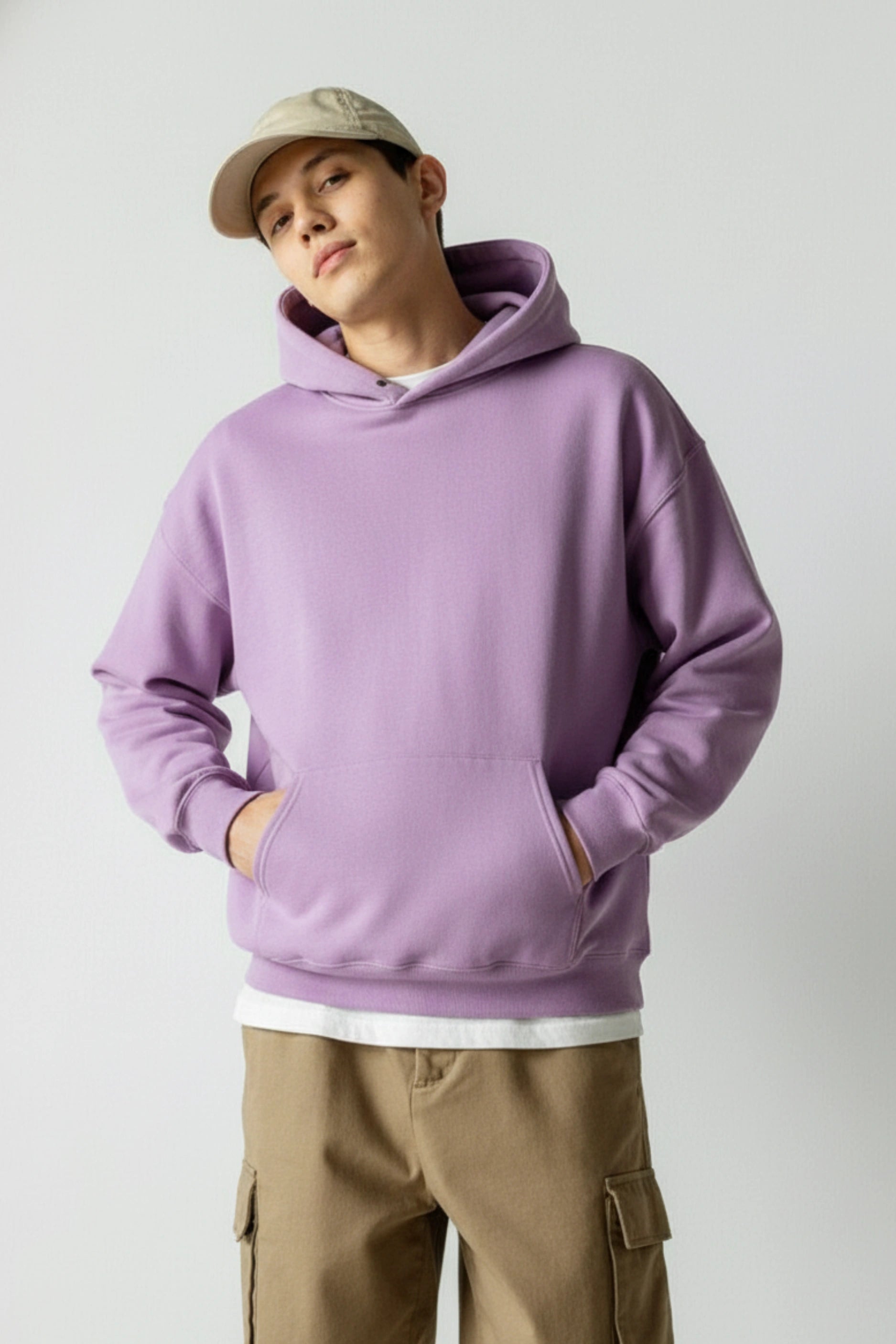 Relaxed Fit Plain Hoodie (Lavender)