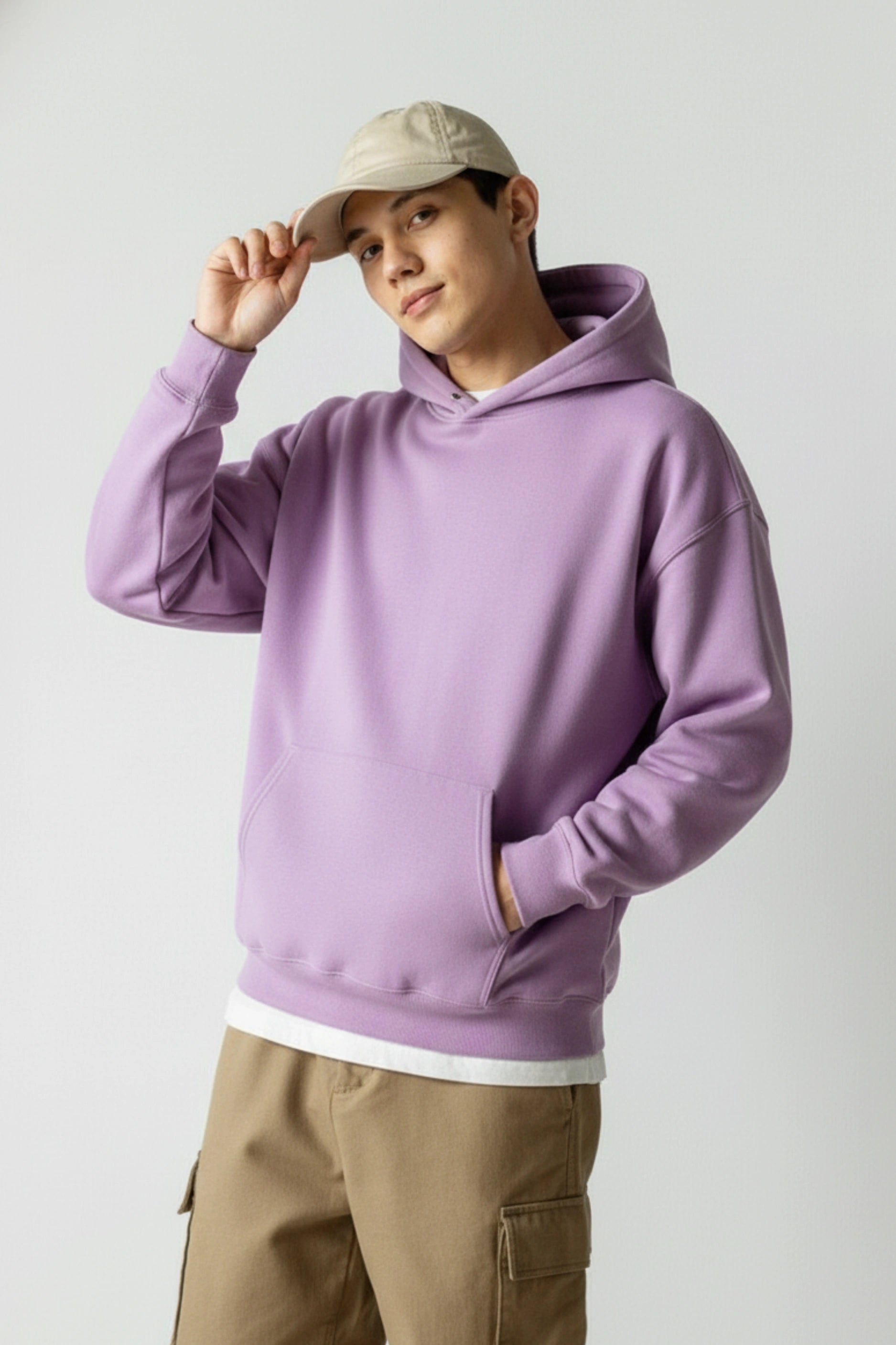 Relaxed Fit Plain Hoodie (Lavender)