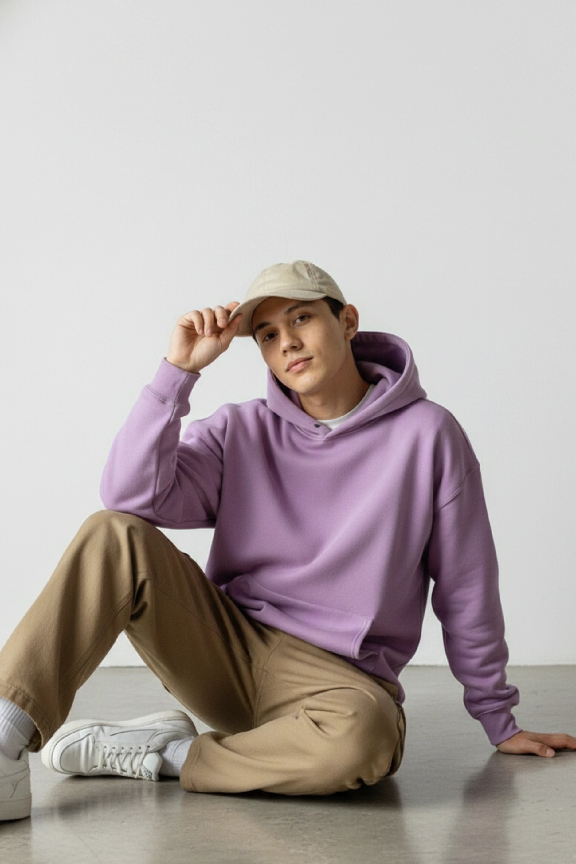 Relaxed Fit Plain Hoodie (Lavender)
