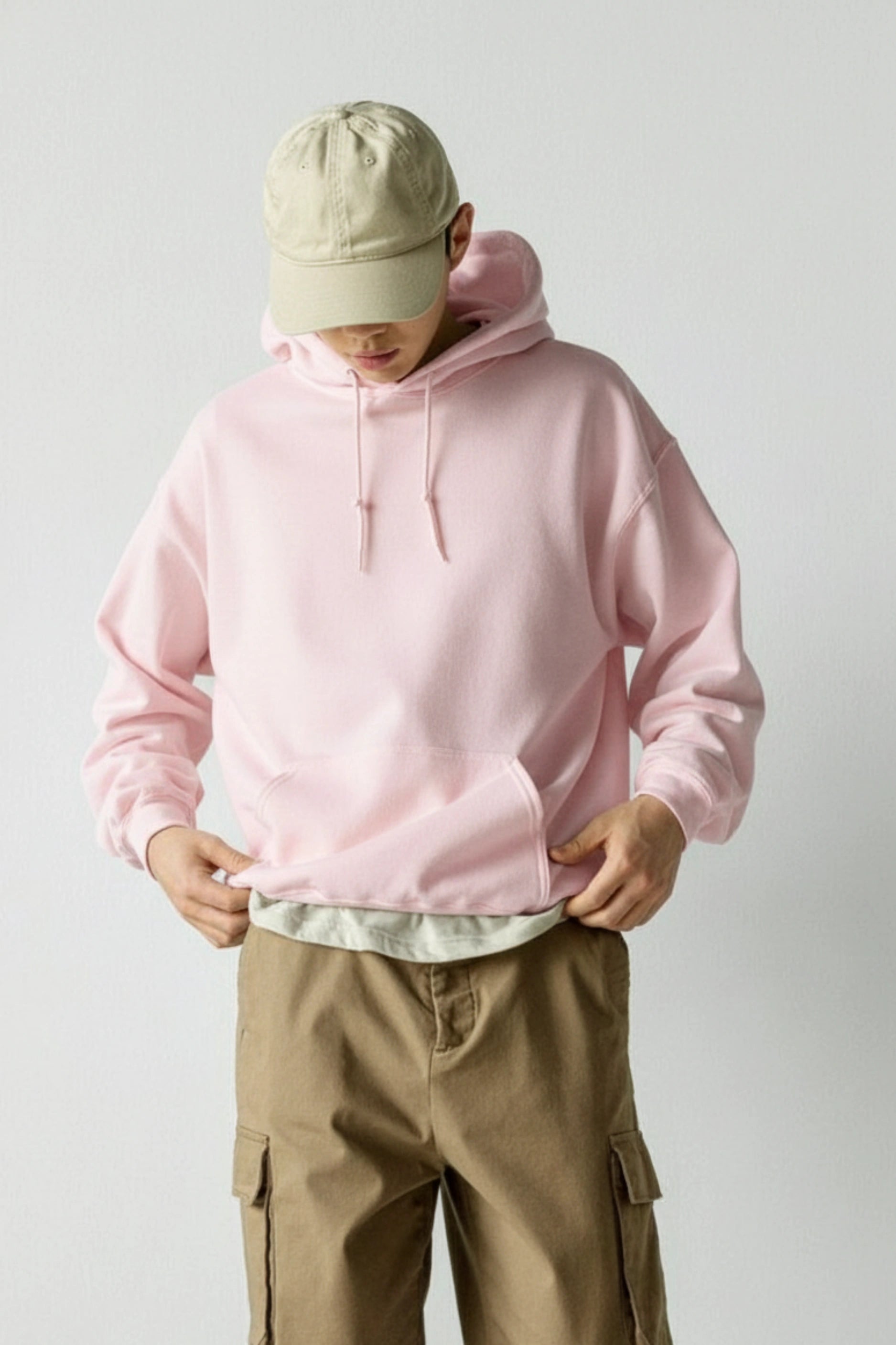 Relaxed Fit Plain Hoodie (Light Baby Pink)