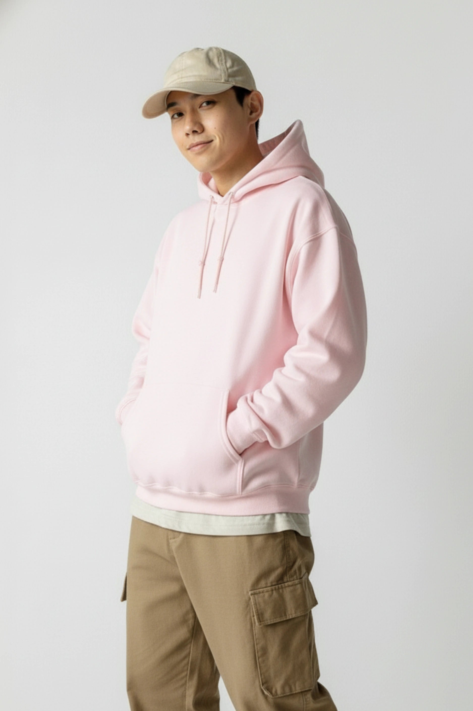 Relaxed Fit Plain Hoodie (Light Baby Pink)