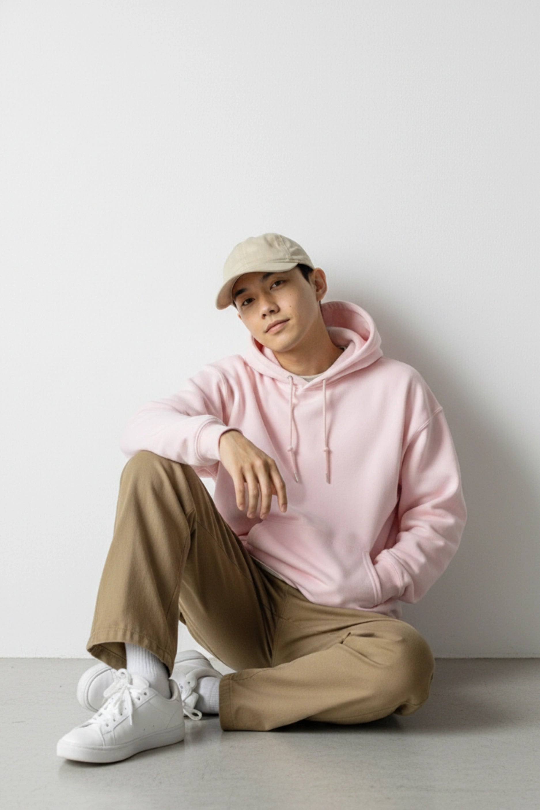 Relaxed Fit Plain Hoodie (Light Baby Pink)