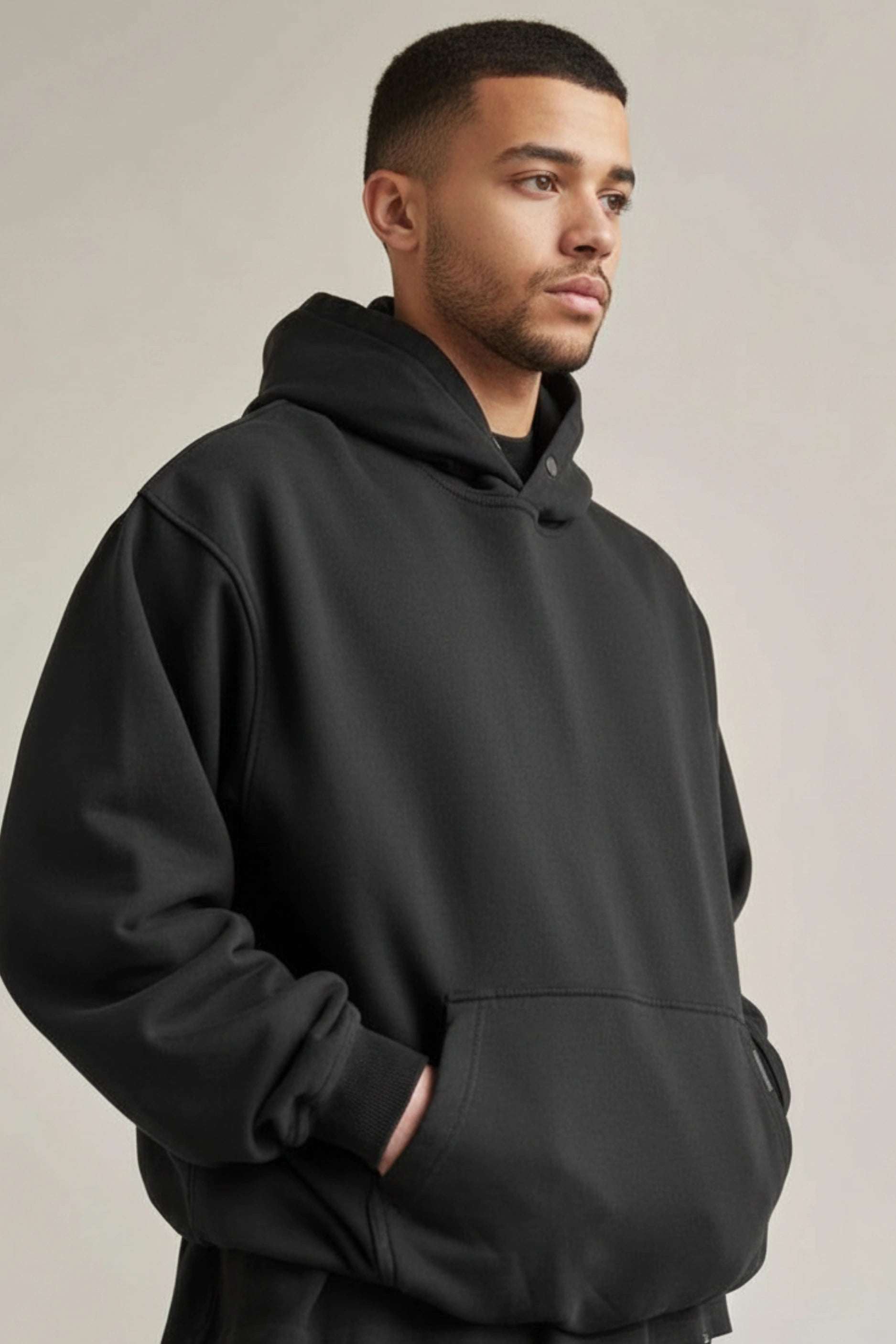 Relaxed Fit Plain Hoodie (Black)