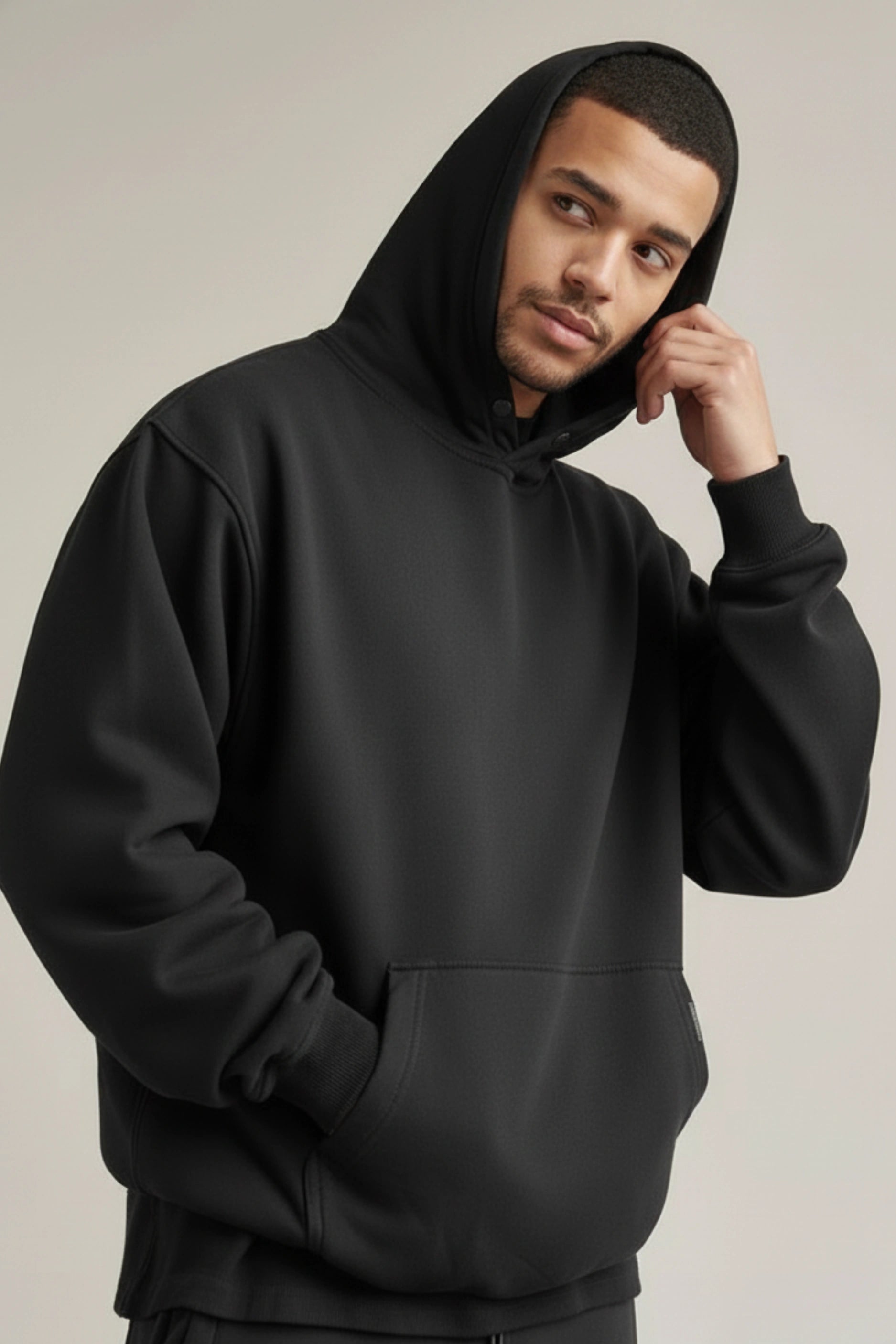 Relaxed Fit Plain Hoodie (Black)