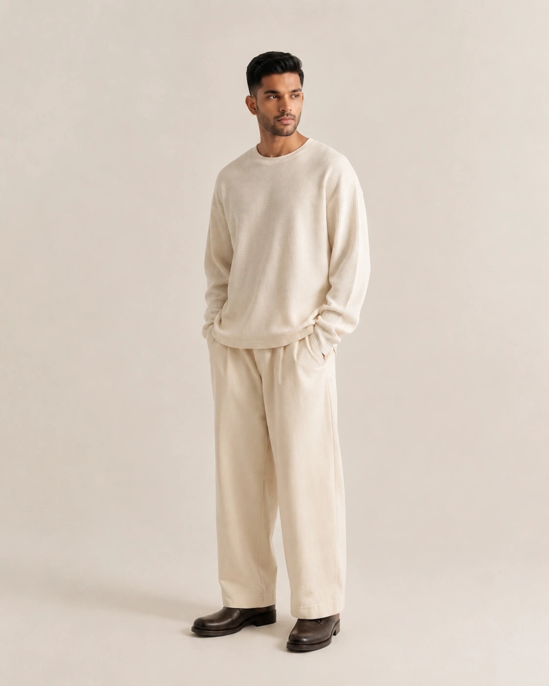 Off White Waffle Knit Oversized
