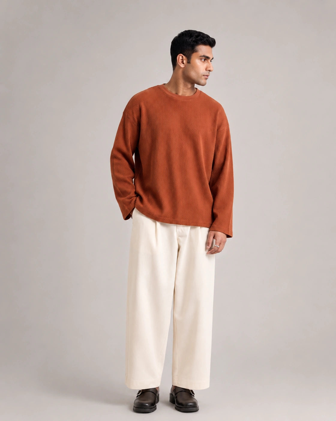 Brown Waffle Knit Oversized