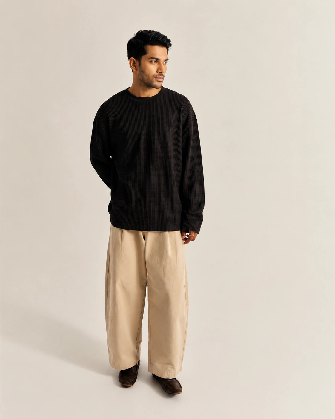 Black Waffle Knit Oversized