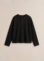 Black Waffle Knit Henley Oversized