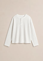 White Waffle Knit Henley Oversized