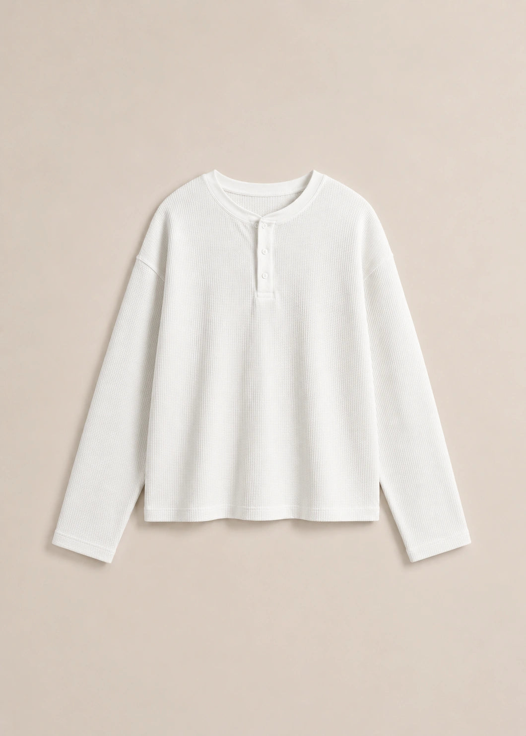 White Waffle Knit Henley Oversized