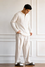 White Waffle Knit Henley Oversized