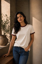 Maroon Off White Unisex Ringer Tee
