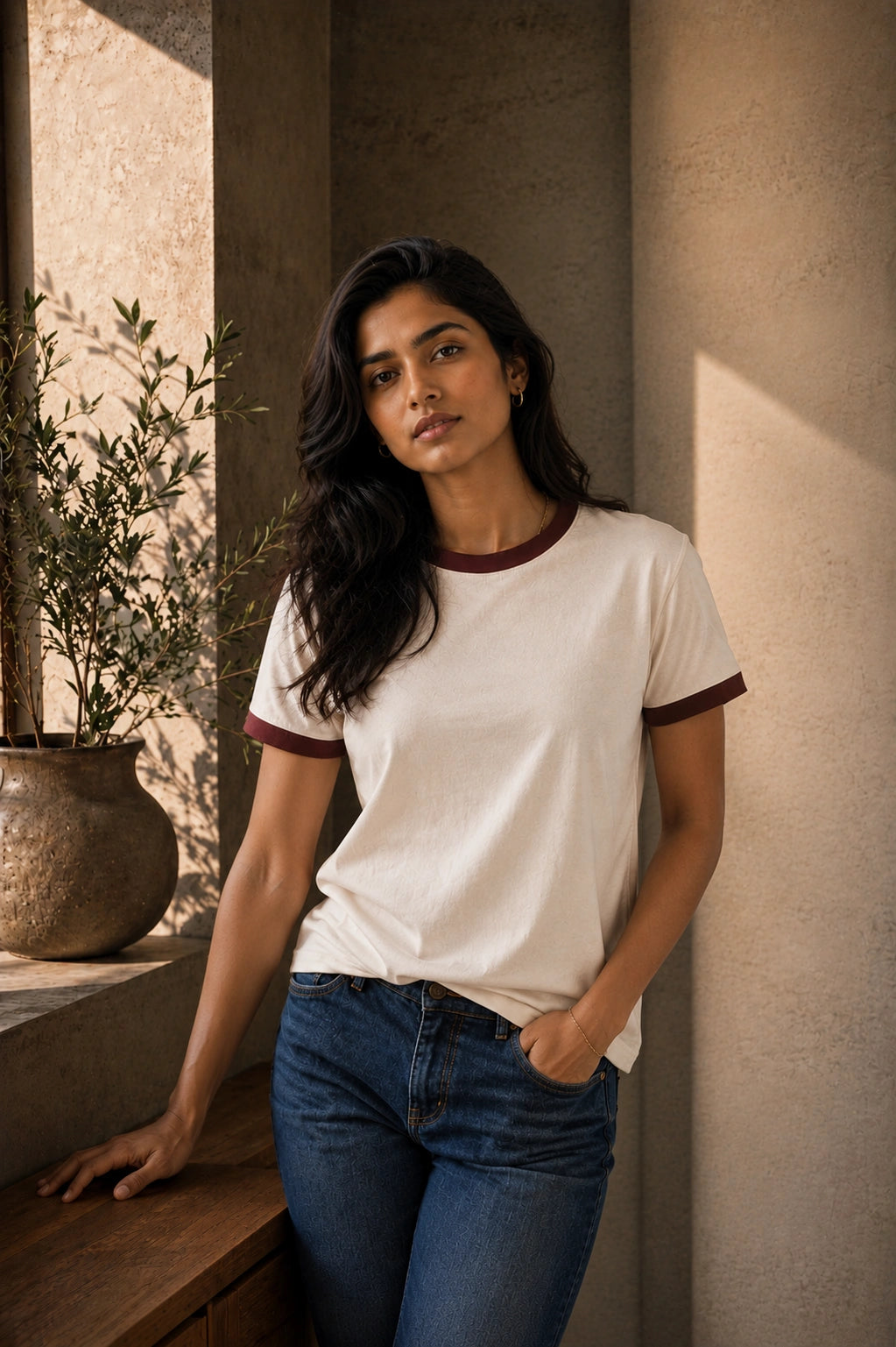 Maroon Off White Unisex Ringer Tee