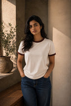 Maroon Off White Unisex Ringer Tee