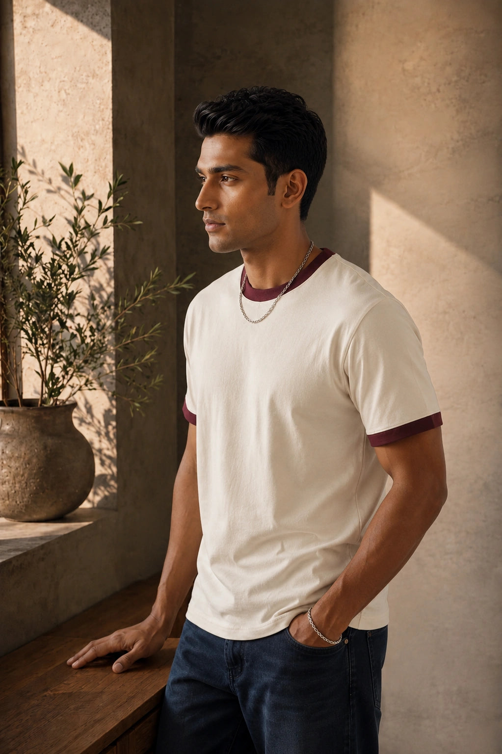 Maroon Off White Unisex Ringer Tee