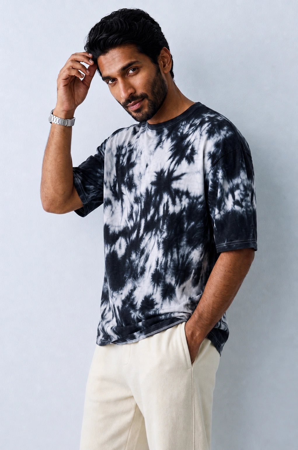 Black White Tie Dye Oversized T-Shirt