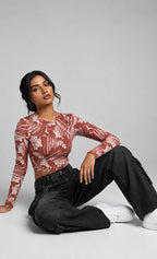 Seamless Pattern Full Sleeve Crop top