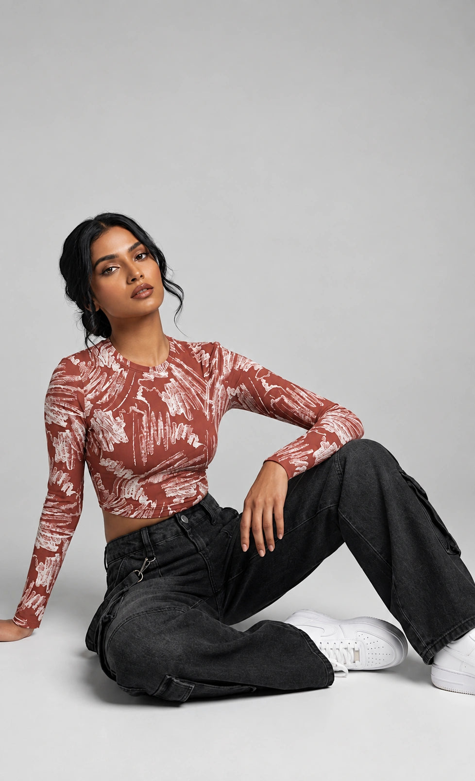 Seamless Pattern Full Sleeve Crop top