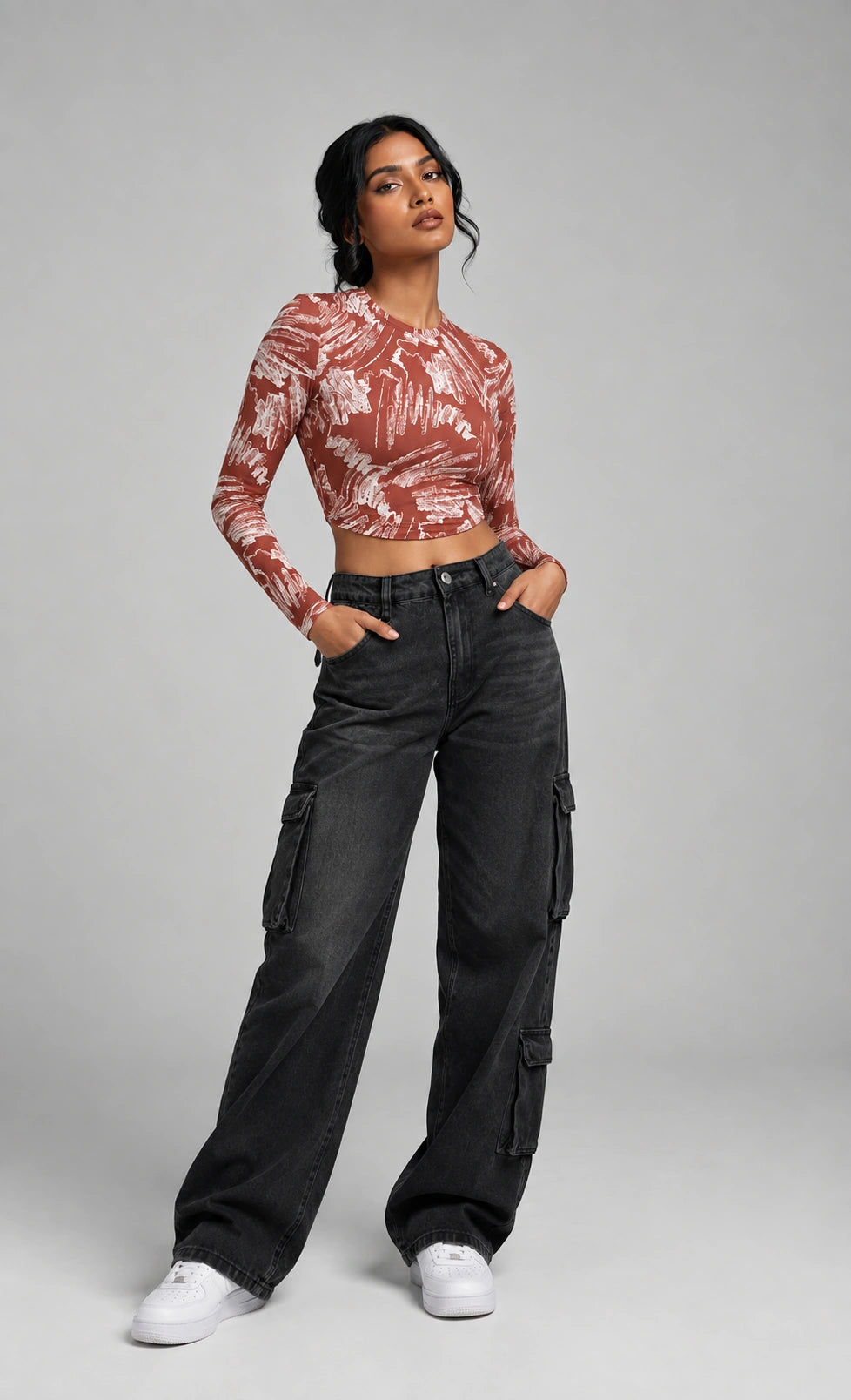 Seamless Pattern Full Sleeve Crop top
