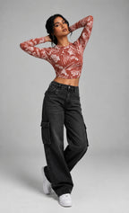 Seamless Pattern Full Sleeve Crop top