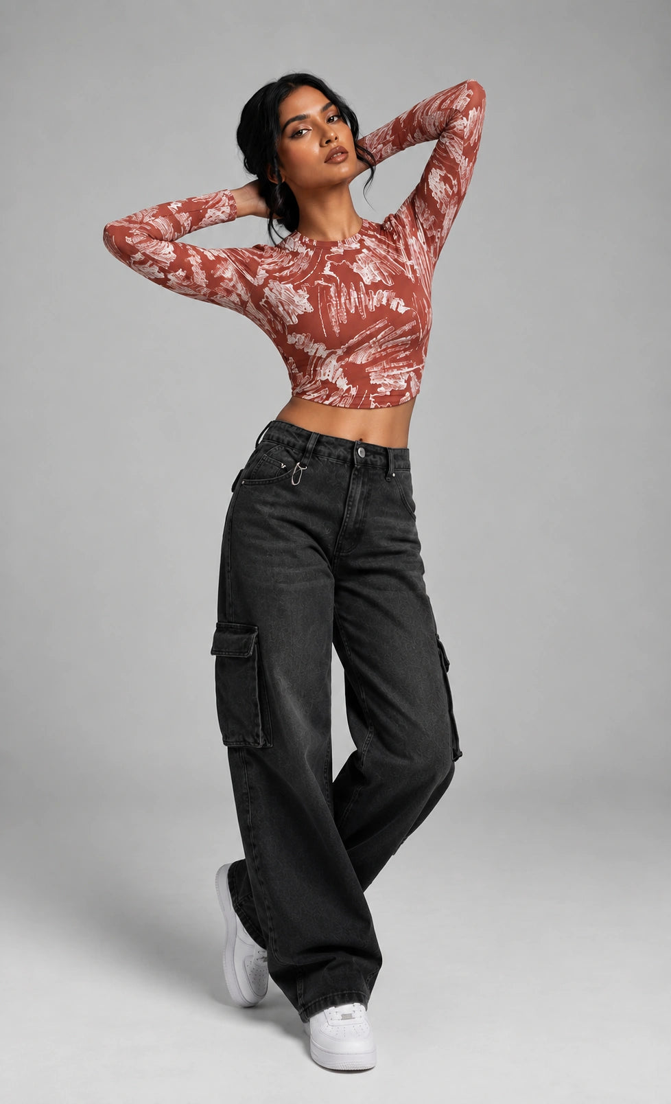 Seamless Pattern Full Sleeve Crop top