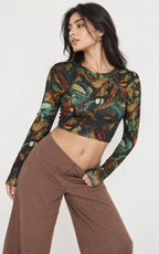 Scrabble Pattern Full Sleeve Crop top