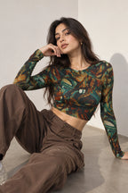 Scrabble Pattern Full Sleeve Crop top