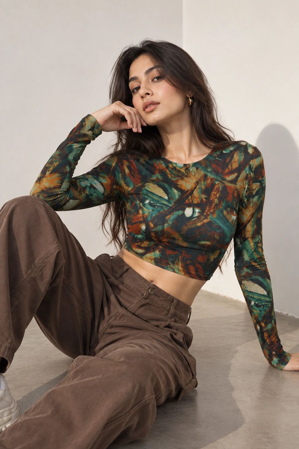 Scrabble Pattern Full Sleeve Crop top
