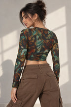Scrabble Pattern Full Sleeve Crop top