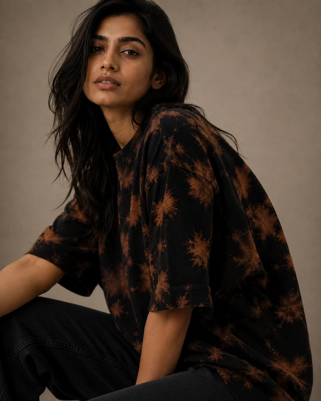 Brown Black Tie Dye Oversized T-Shirt