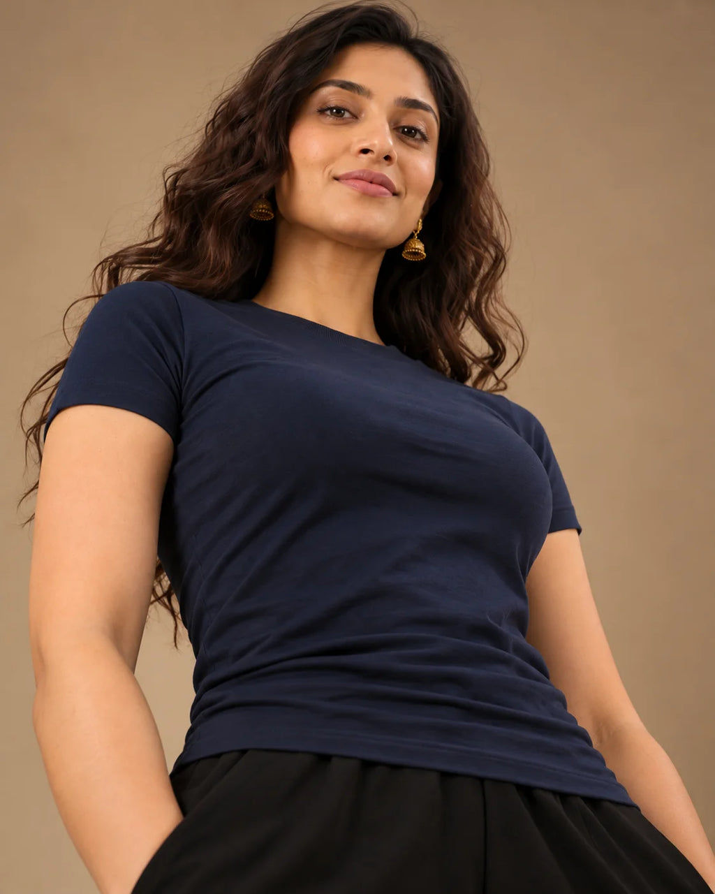 Plain Navy Blue Stretch T-shirt