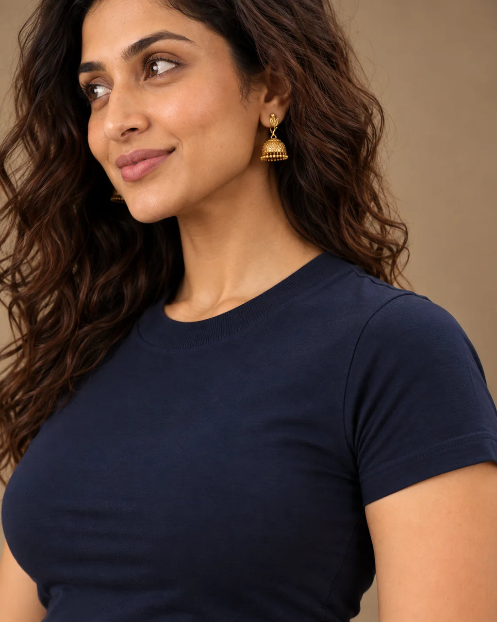 Plain Navy Blue Stretch T-shirt