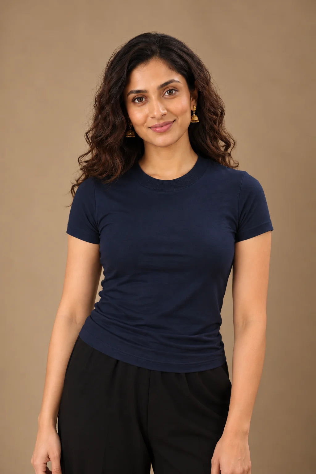 Plain Navy Blue Stretch T-shirt
