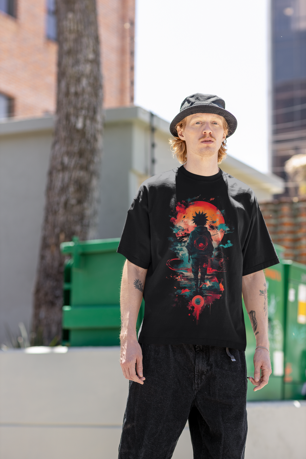 Oversized Anime Streetwear T-Shirt – Red Sun Warrior Front Print Tee
