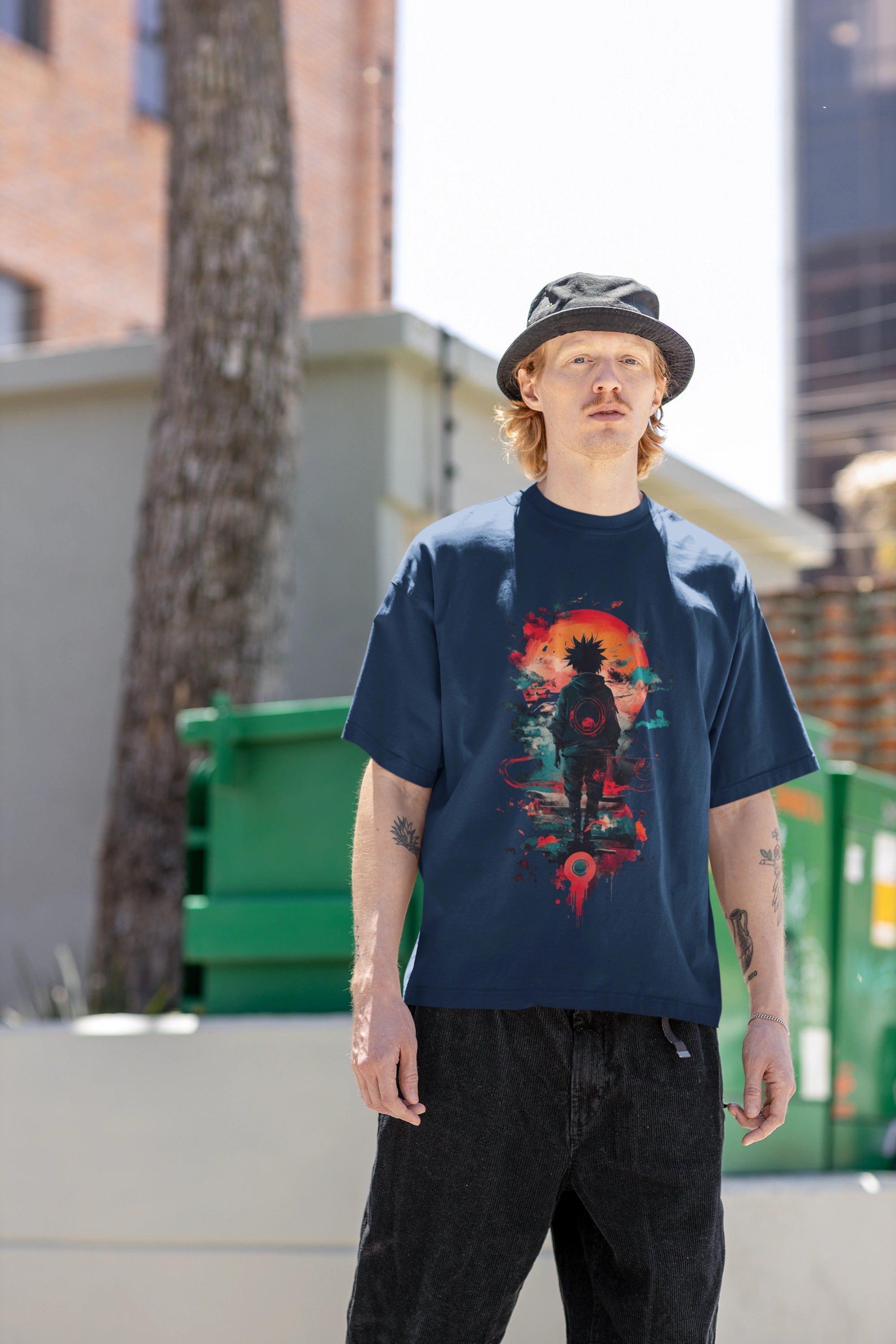 Oversized Anime Streetwear T-Shirt – Red Sun Warrior Front Print Tee