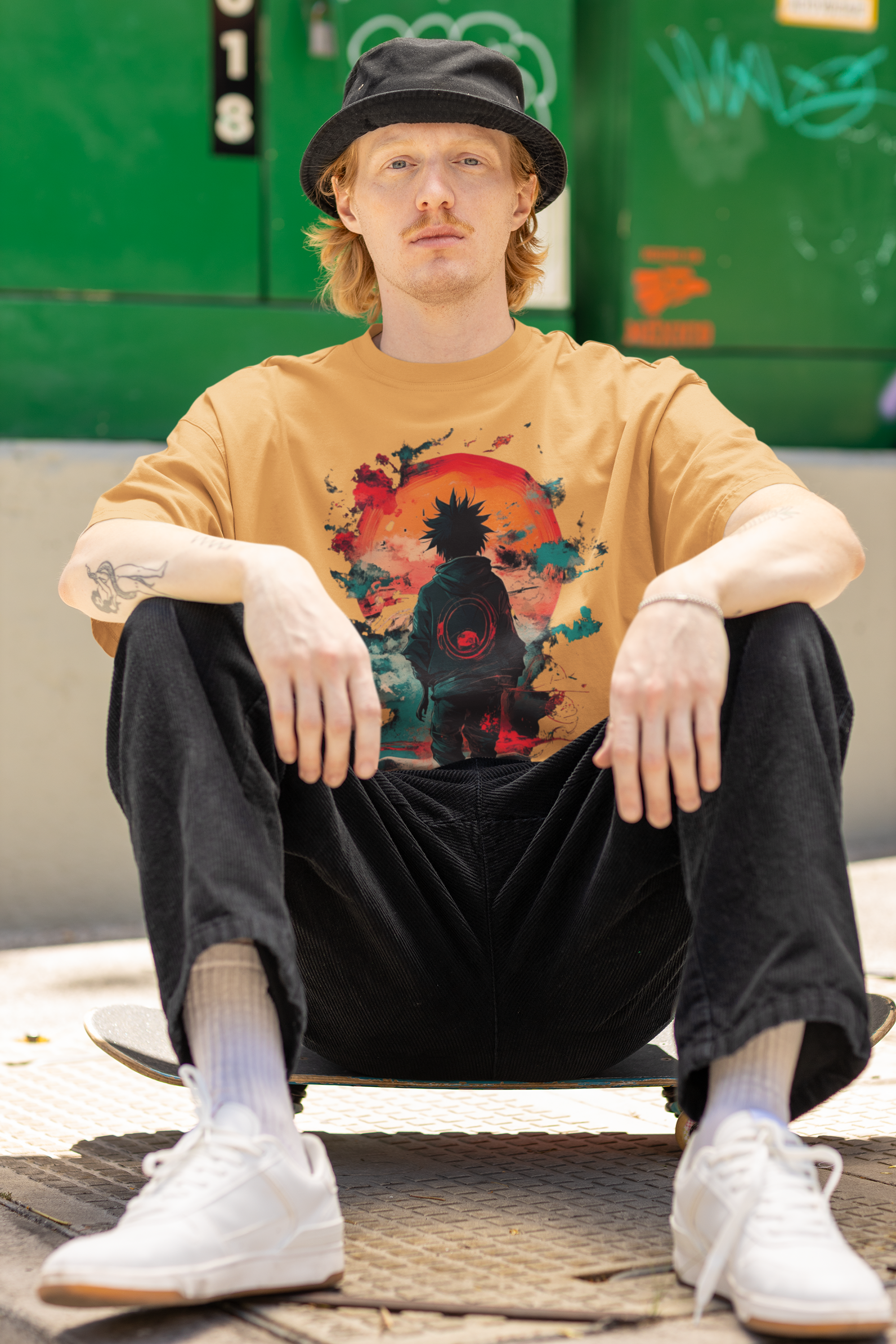 Oversized Anime Streetwear T-Shirt – Red Sun Warrior Front Print Tee