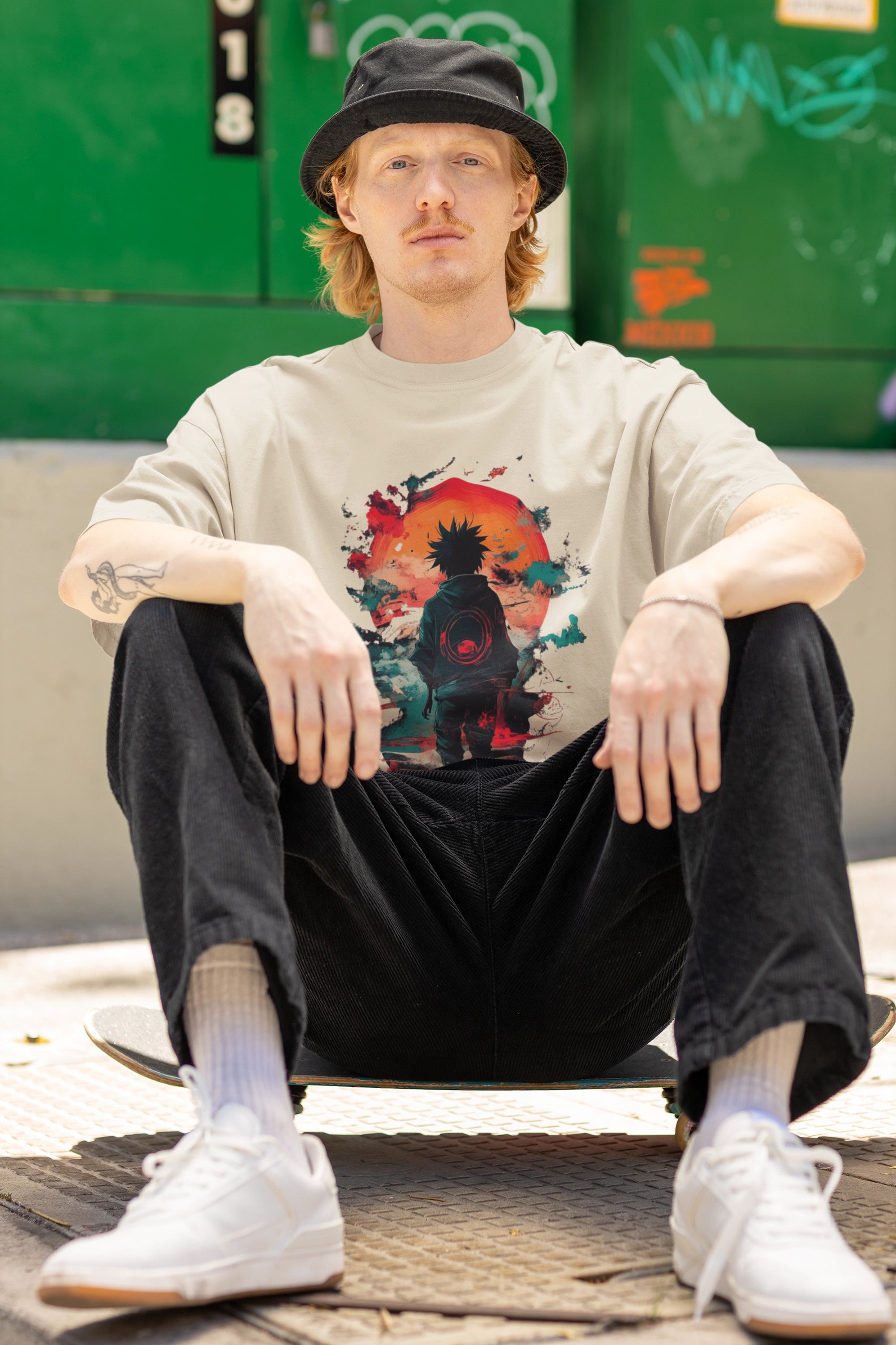 Oversized Anime Streetwear T-Shirt – Red Sun Warrior Front Print Tee