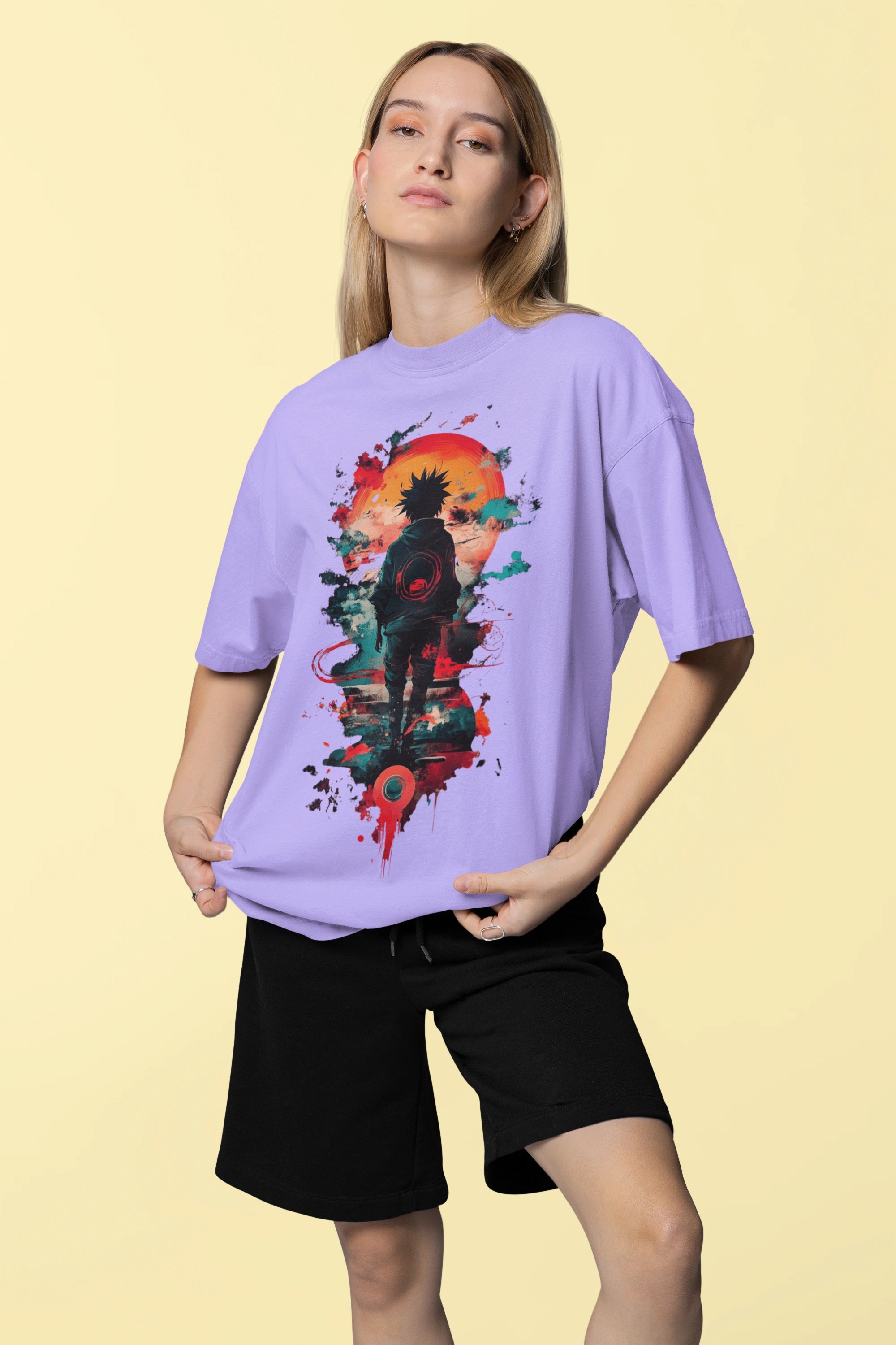 Oversized Anime Streetwear T-Shirt – Red Sun Warrior Front Print Tee