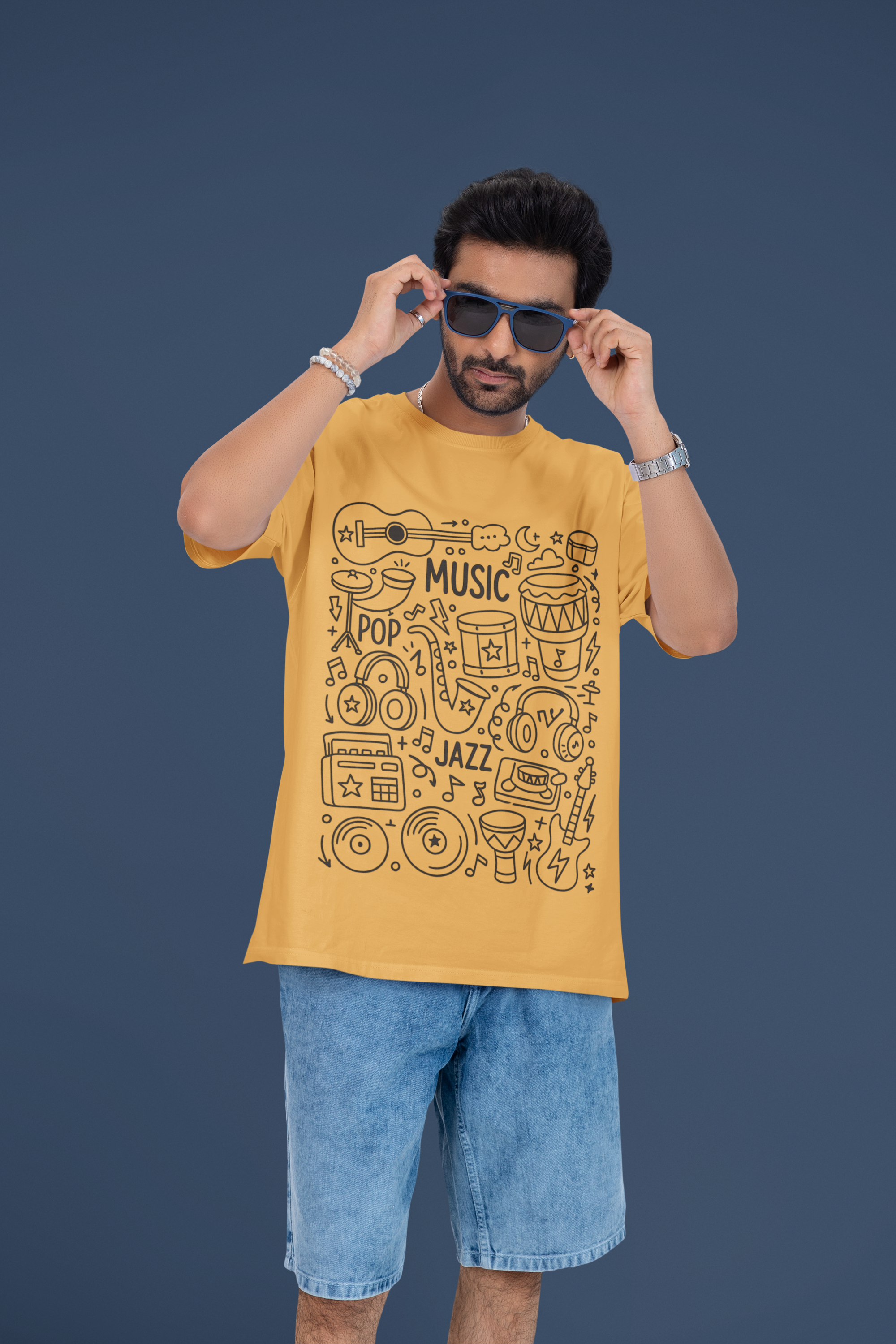 Oversized "Music Vibes" Doodle Graphic T-Shirt