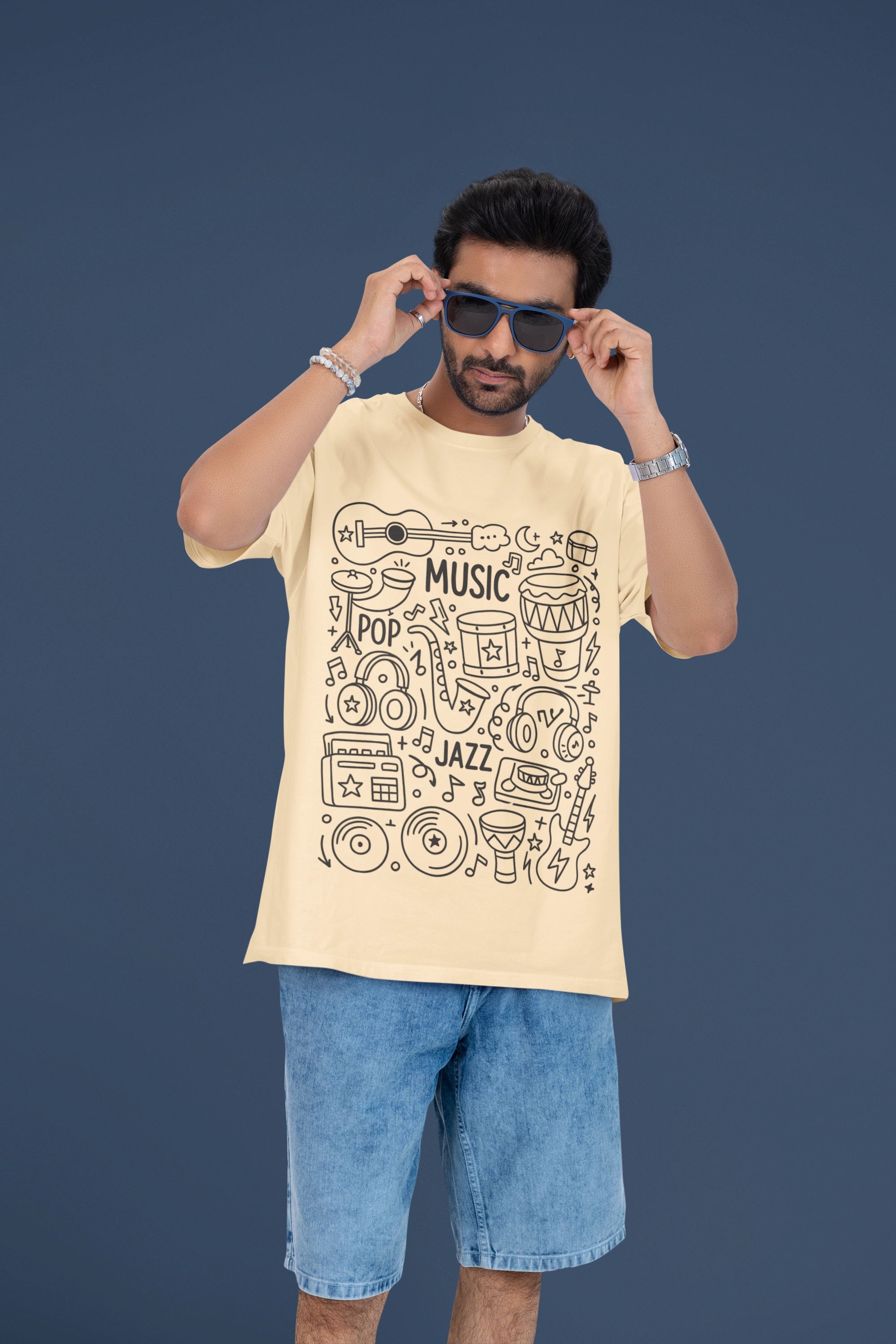 Oversized "Music Vibes" Doodle Graphic T-Shirt
