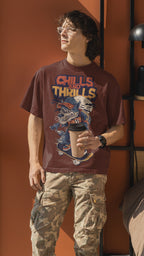 Chills & Thrills Oversized Graphic Tee – Halloween Skate Wolf Edition