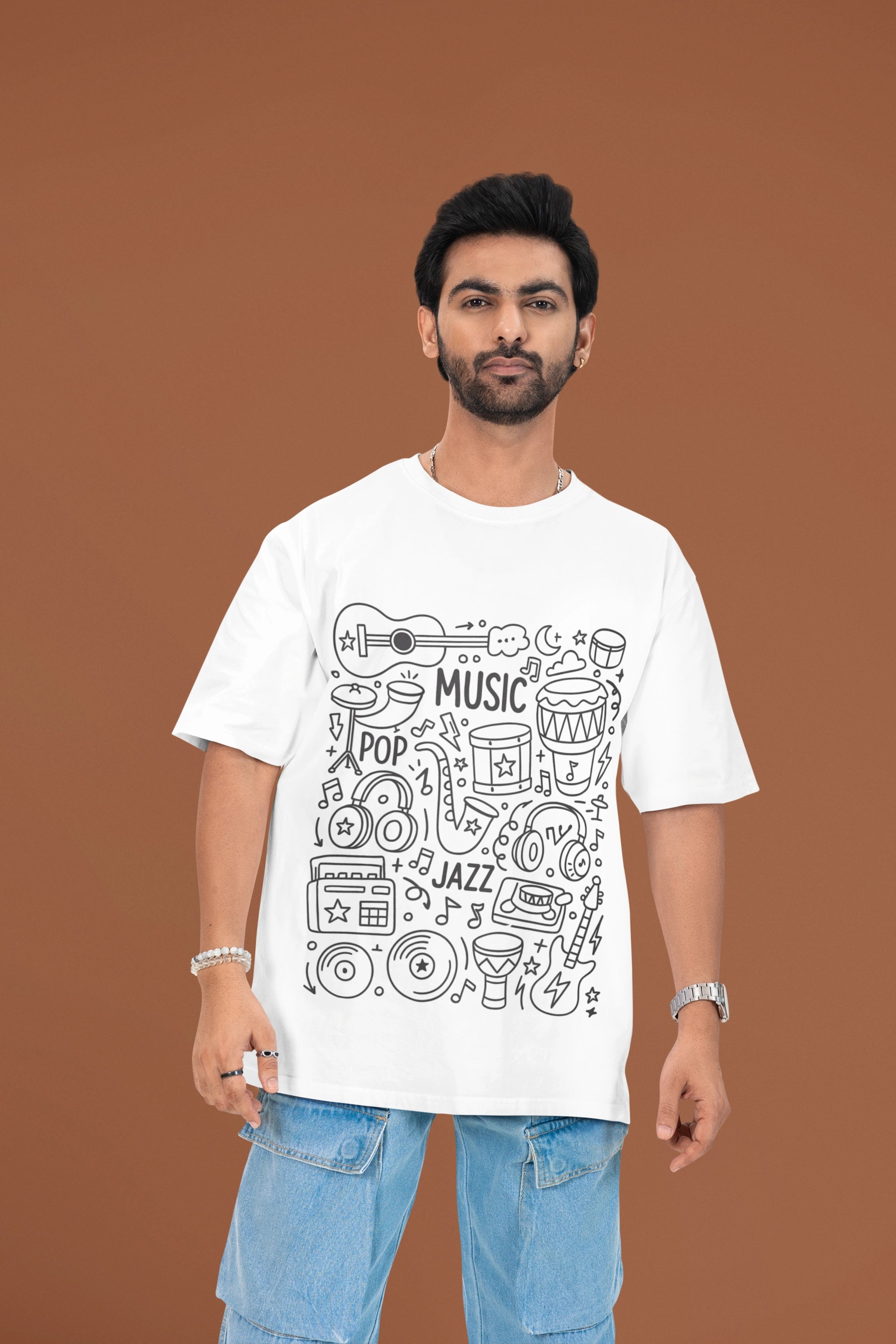 Oversized "Music Vibes" Doodle Graphic T-Shirt